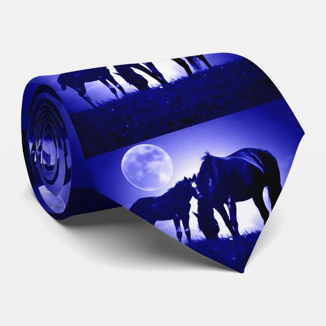 Pferde Blaue Nacht Fullmoon Krawatte (Gerollt)
