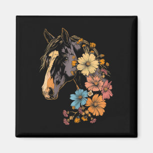 Pferde Blume Reiten Cowgirl Reittier Magnet