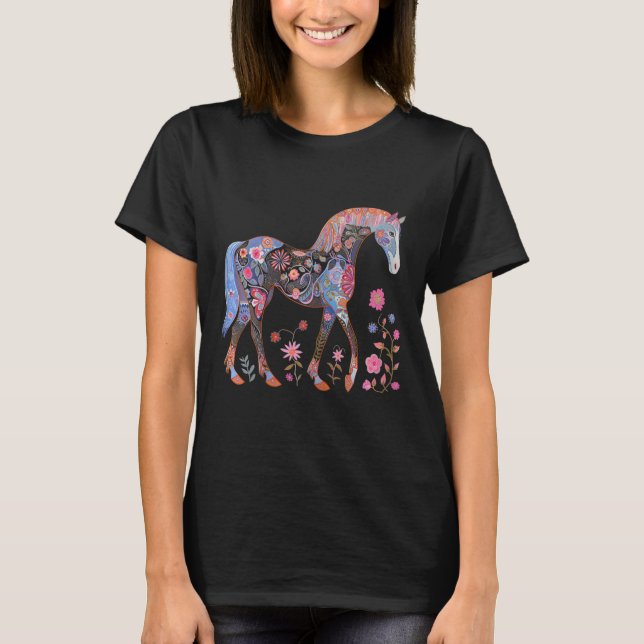 Pferde Blume Reiten Reiten Reiten T-Shirt (Vorderseite)