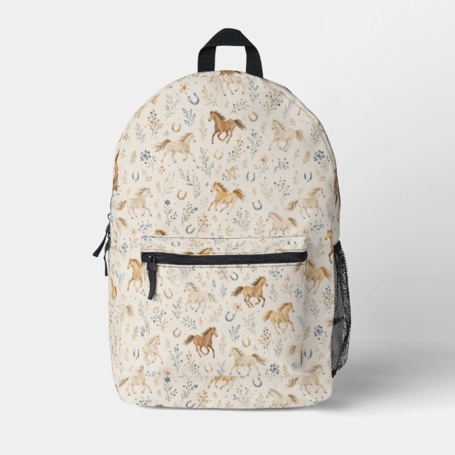 Pferde Blumenmuster  Bedruckter Rucksack (Vorderseite)