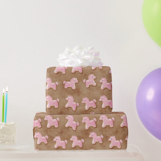Pferde Braun Rosa Geburtstag Geschenkpapier (Partygeschenke)