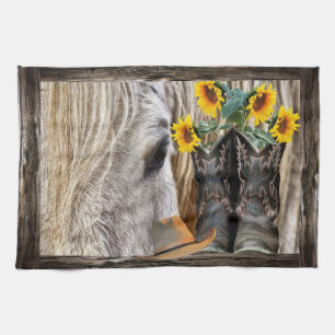 Pferde Cowboy Boots Cowboy Hat Rustic Barboard Geschirrtuch