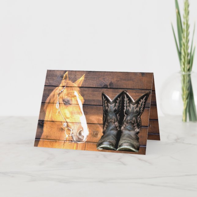 Pferde Cowboy Boots Rustic Barn Board Dankeskarte (Vorderseite)