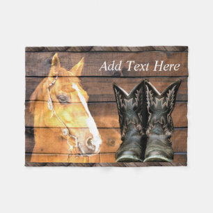 Pferde Cowboy Boots Rustic Barn Board Fleecedecke