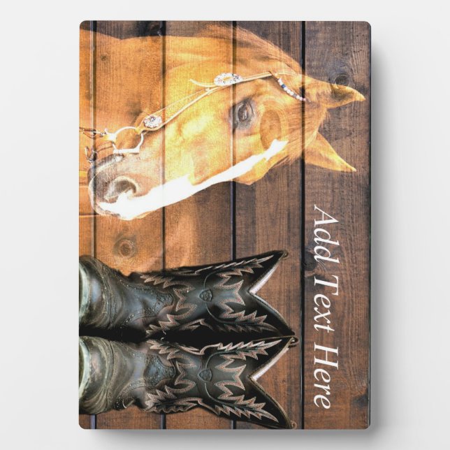 Pferde Cowboy Boots Rustic Barn Board Fotoplatte (Vorderseite)