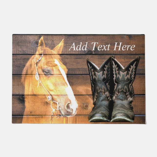 Pferde Cowboy Boots Rustic Barn Board Fußmatte (Vorderseite)