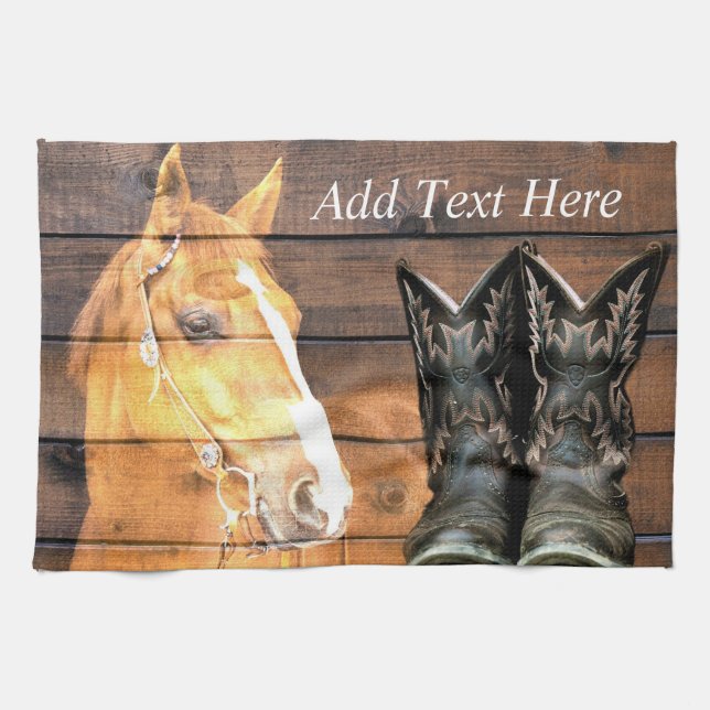 Pferde Cowboy Boots Rustic Barn Board Geschirrtuch (Horizontal)