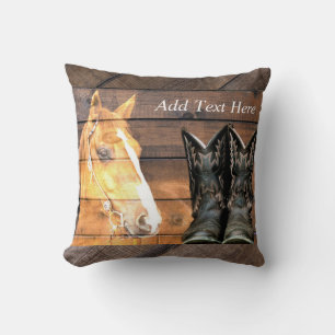 Pferde Cowboy Boots Rustic Barn Board Kissen