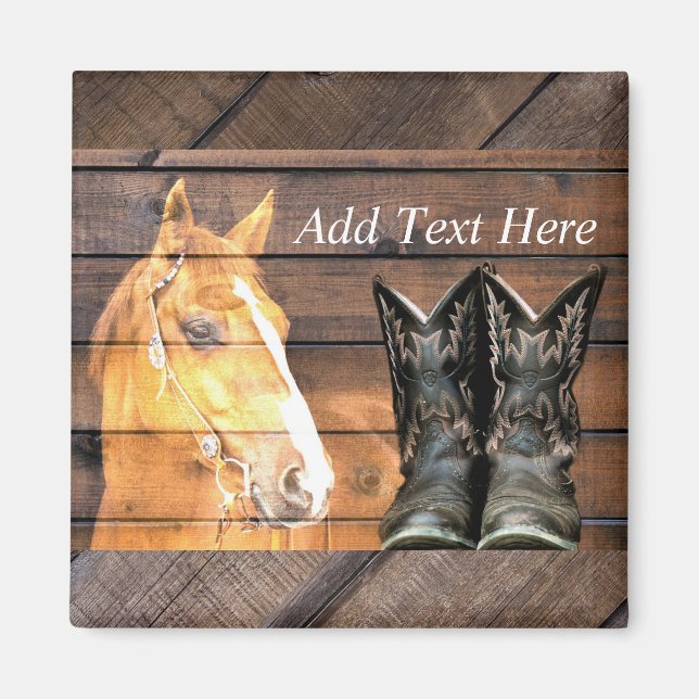 Pferde Cowboy Boots Rustic Barn Board Magnet (Vorne)