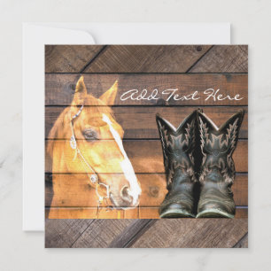 Pferde Cowboy Boots Rustic Barn Board Mitteilungskarte