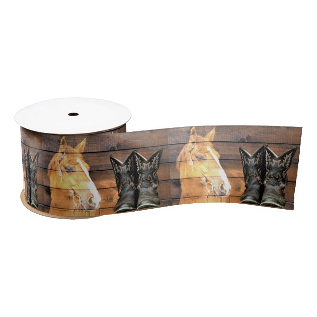 Pferde Cowboy Boots Rustic Barn Board Satinband (Spule)