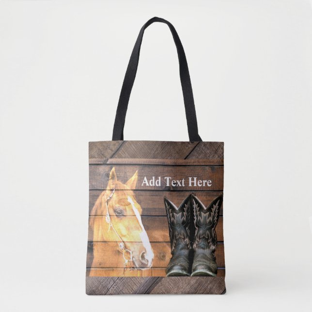 Pferde Cowboy Boots Rustic Barn Board Tasche (Vorderseite)