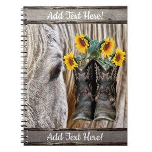Pferde Cowboy Boots Sonnenblumen Barn Board Notizblock