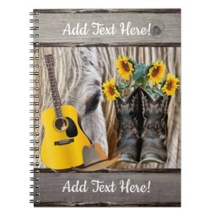 Pferde Cowboy Boots Sonnenblumen Gitarre Cowboy Ha Notizblock
