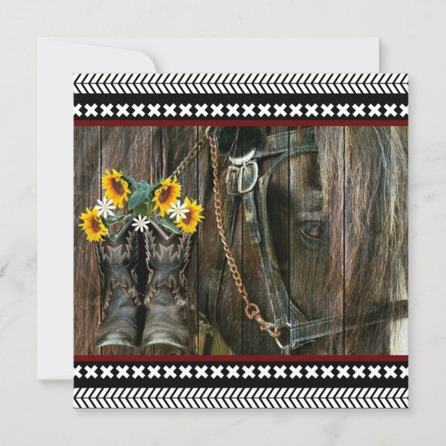 Pferde Cowboy Boots Sunflowers Rustic Barn Board Dankeskarte (Vorderseite)