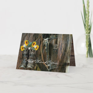 Pferde Cowboy Boots Sunflowers Rustic Barn Board Dankeskarte