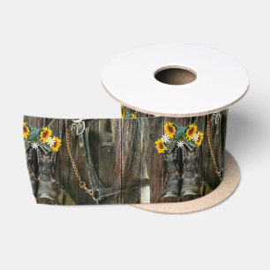 Pferde Cowboy Boots Sunflowers Rustic Barn Board Satinband