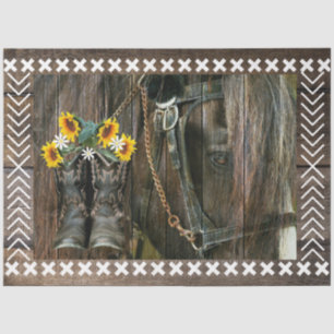 Pferde Cowboy Boots Sunflowers Rustic Barn Board Seidenpapier
