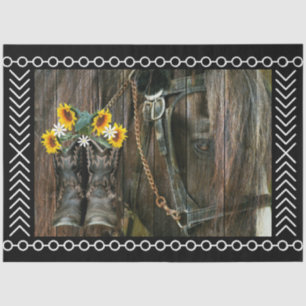 Pferde Cowboy Boots Sunflowers Rustic Barn Board Seidenpapier
