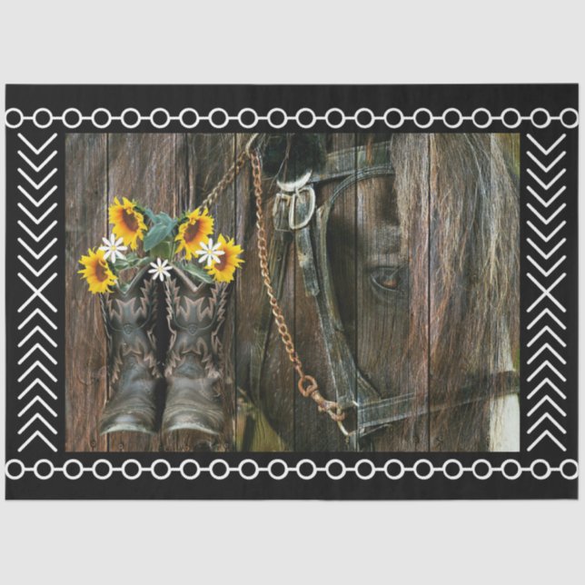 Pferde Cowboy Boots Sunflowers Rustic Barn Board Seidenpapier (Vorderseite)