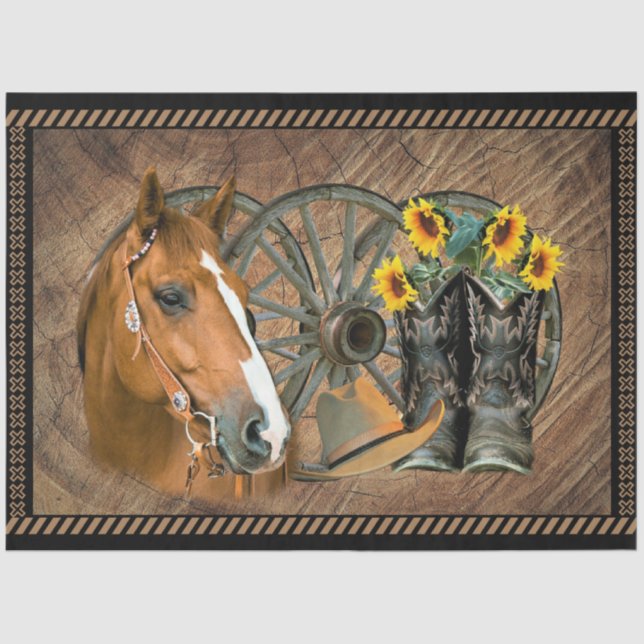 Pferde Cowboy Boots Wagon Wheel Rustikaler Stallho Seidenpapier (Vorderseite)