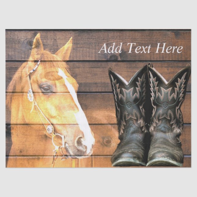 Pferde Cowboy Stiefel Rustikales Barn Board Seidenpapier (Vorderseite)