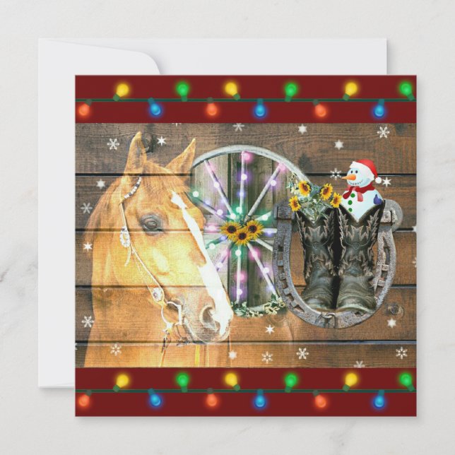 Pferde Cowboy Stiefel Snowman Weihnachten Dankeskarte (Vorderseite)