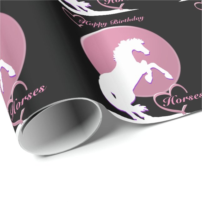 Pferde des weißen Herzens V (rosa) Geschenkpapier (Rolleneckpunkt)