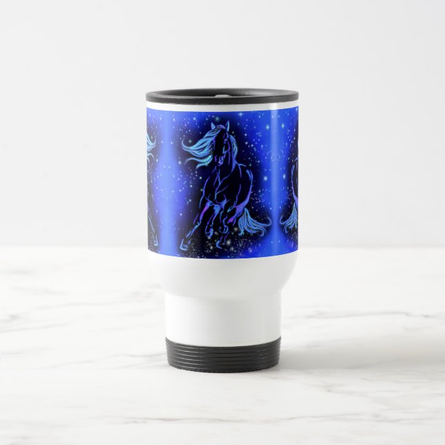 Pferde, die bei Blue Starry Night Travel Mug Gesch Reisebecher (Mittel)