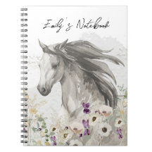 Pferde, die im Blume Field Notebook laufen
