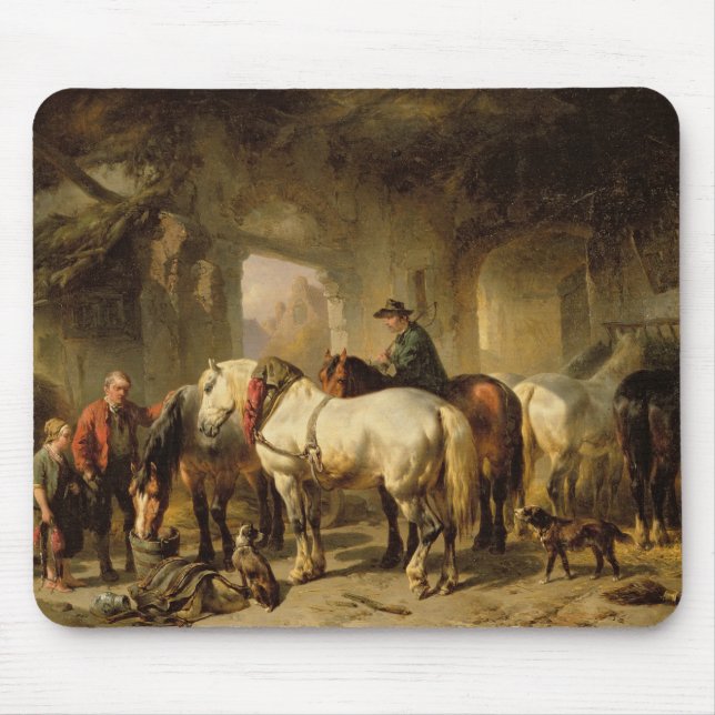 Pferde, die im Stall füttern Mousepad (Vorne)