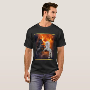 Pferde, die in einem schlechten Blitzsturm kämpfe T-Shirt