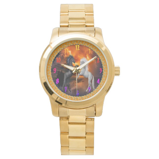 Pferde, die in einem schlechten Blitzsturm kämpfen Armbanduhr (Vorderseite)