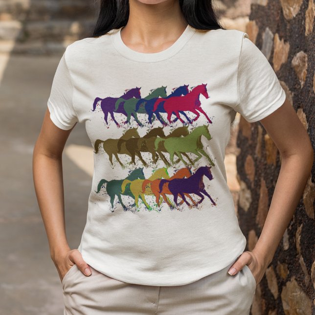 Pferde, die laufen, Landtiere T-Shirt (colorful horses running)