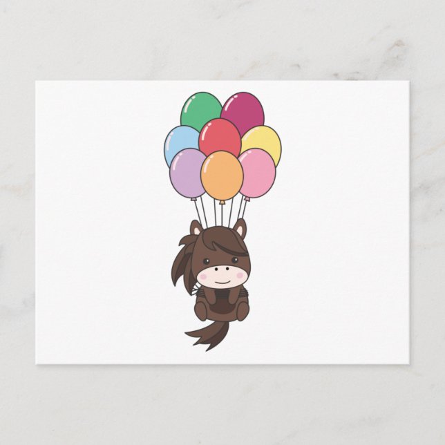 Pferde fliegen mit farbenfrohen Balloons hoch Postkarte (Vorderseite)