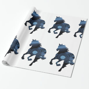 Pferde glattes Packpapier, blaues Pferd Geschenkpapier