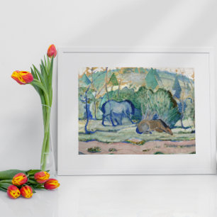 Pferde grasen von Franz Marc, Vintage Fine Art Poster
