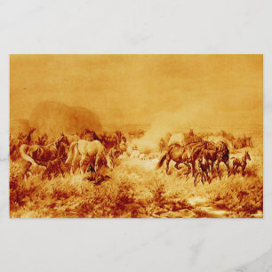 PFERDE GRAZIEREN Antikes Orangengelbes Sepia Briefpapier