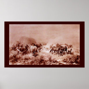 PFERDE GRAZIEREN Antiquitätenbraun, Sepia Poster