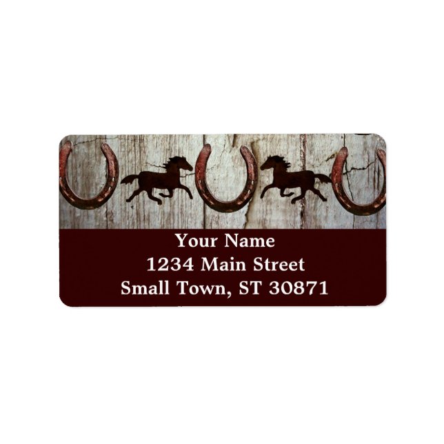 Pferde Horseshoes Barn Wood Cowboy Address Labels Adressaufkleber (Vorne)