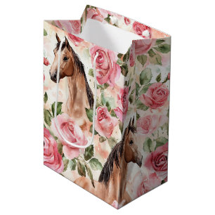 Pferde Hübsch Rosa Rosen Blumengeburt Mittlere Geschenktüte