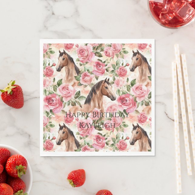 Pferde Hübsch Rosa Rosen Blumengeburt Serviette (Beispiel)