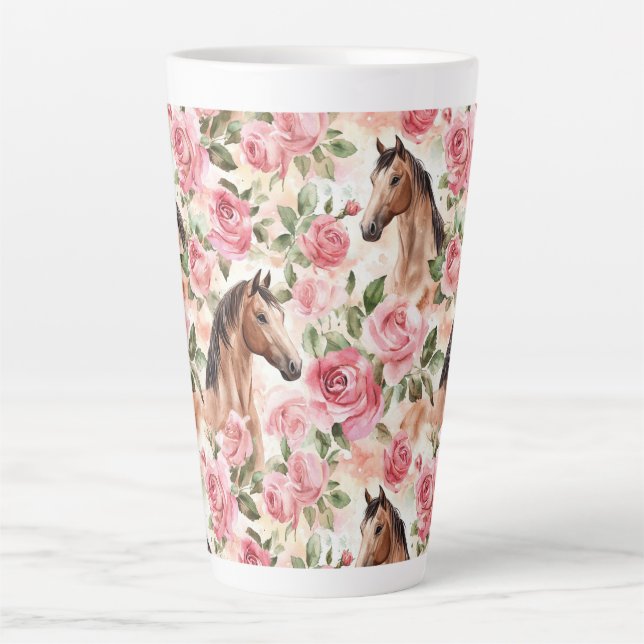 Pferde Hübsch Rosa Rosen Milchtasse (Vorderseite)