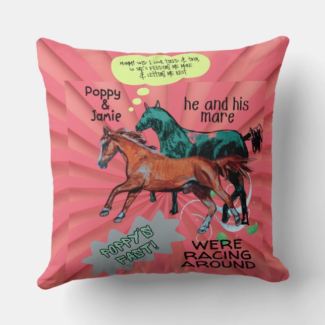 Pferde im albernen Comic Kissen (Rückseite)