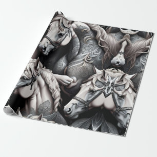 Pferde im Detail Malerei in Schwarz & Weiß Kunst Geschenkpapier