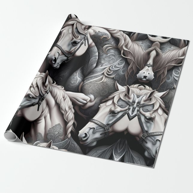 Pferde im Detail Malerei in Schwarz & Weiß Kunst Geschenkpapier (Ungerollt)