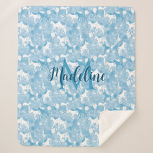 Pferde im Feld_Soft Blue Monogramed Blanket Sherpadecke