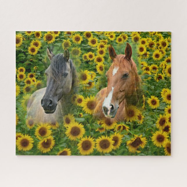 Pferde im Mudge Art Sonnenblumenfeld (Horizontal)