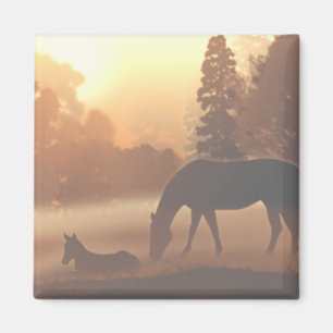 Pferde im Nebel des Morgens Magnet