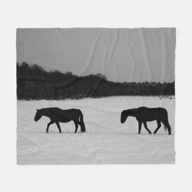 Pferde im Schnee fbcna Fleecedecke (Vorderseite (Horizontal))